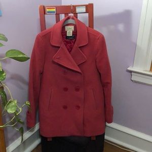 L.L. Bean pink wool pea coat